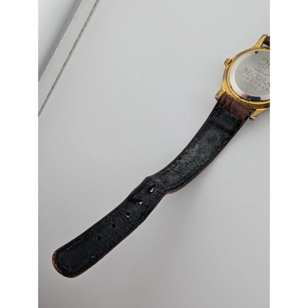 Vintage Becora Watch Women 25mm Gold Case Brown Leather Band-‎ New Battery